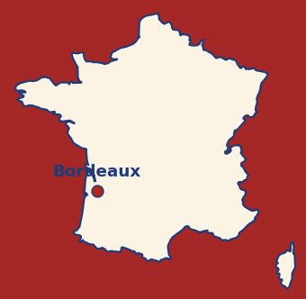 Carte de France avec la localisation de Bordeaux