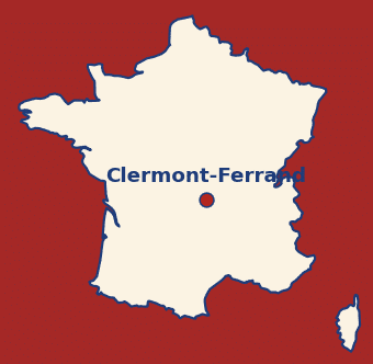 Carte de France avec la localisation de Clermont-Ferrand
