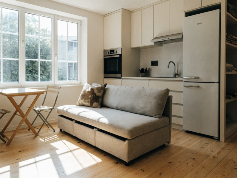 Studio meublé compact et optimisé avec canapé-lit et kitchenette équipée