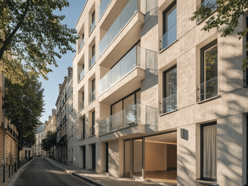 Immeuble résidentiel français contemporain avec balcons filants