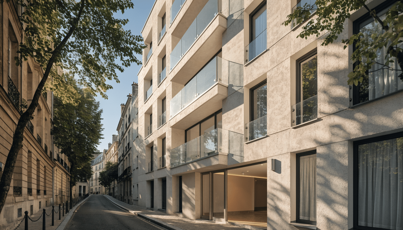 Immeuble résidentiel français contemporain avec balcons filants